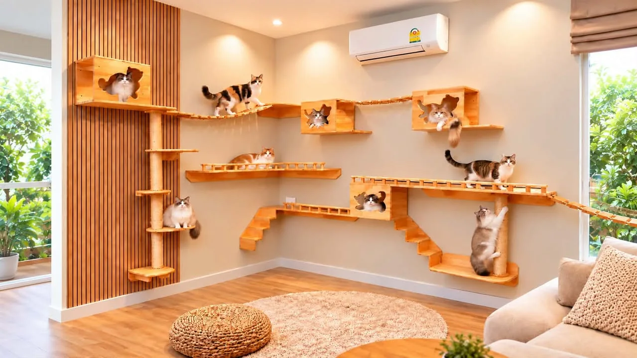คอนโดแมวติดผนังทั้งห้อง งานจริงของร้าน พร้อมน้องแมว